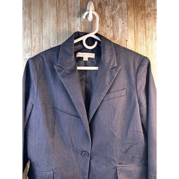 New York & Company Blazer Jacker Womens 12 Navy Blue Stretch Chambray Corpcore - Picture 2 of 8